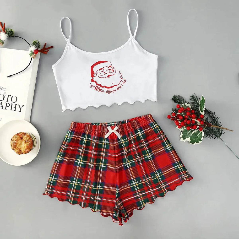 Christmas European And American Thin Pajamas Women's Sleeveless Shorts Milk Silk Simple Casual Two-piece Suit Homewear - EX-STOCK Canada