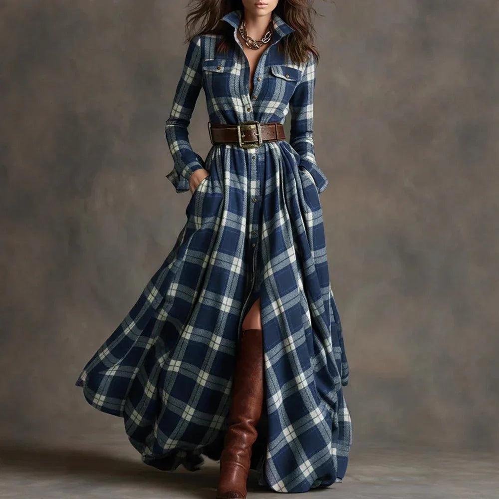 Vêtements féminins grande taille Robe irrégulière moulante rétro à carreaux françaisEX-STOCK Canada