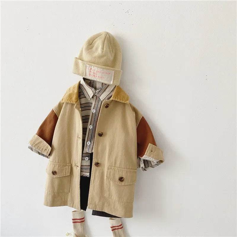 Windbreaker Sleeve Color Contrast Small Lapel Medium Long jacket kids - EX-STOCK Canada