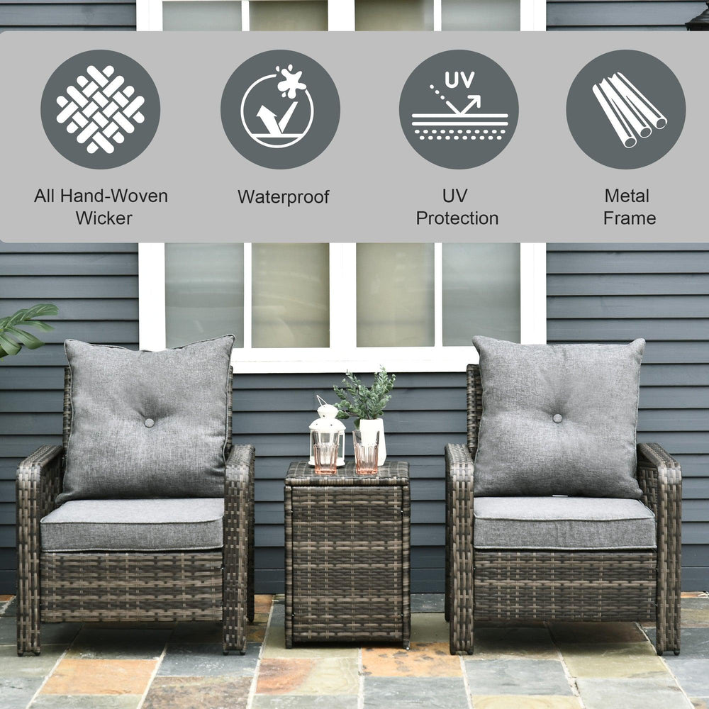 Set di mobili da patio a 3 pezzi, tavolo e sedie in PE rattan, grigioEX-STOCK Canada