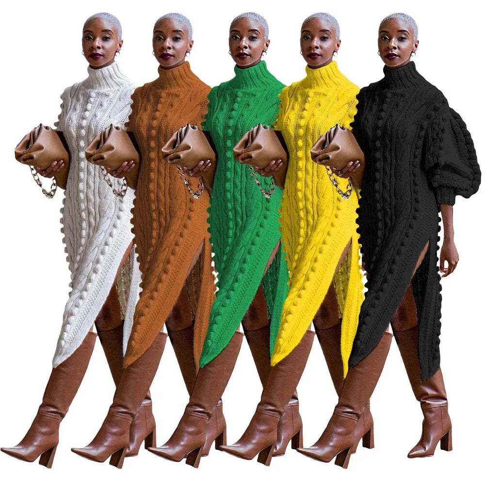 Buy Cashmere Winter Split Turtleneck knitted Midi Thick Sweater Dress - EX-STOCK Canada