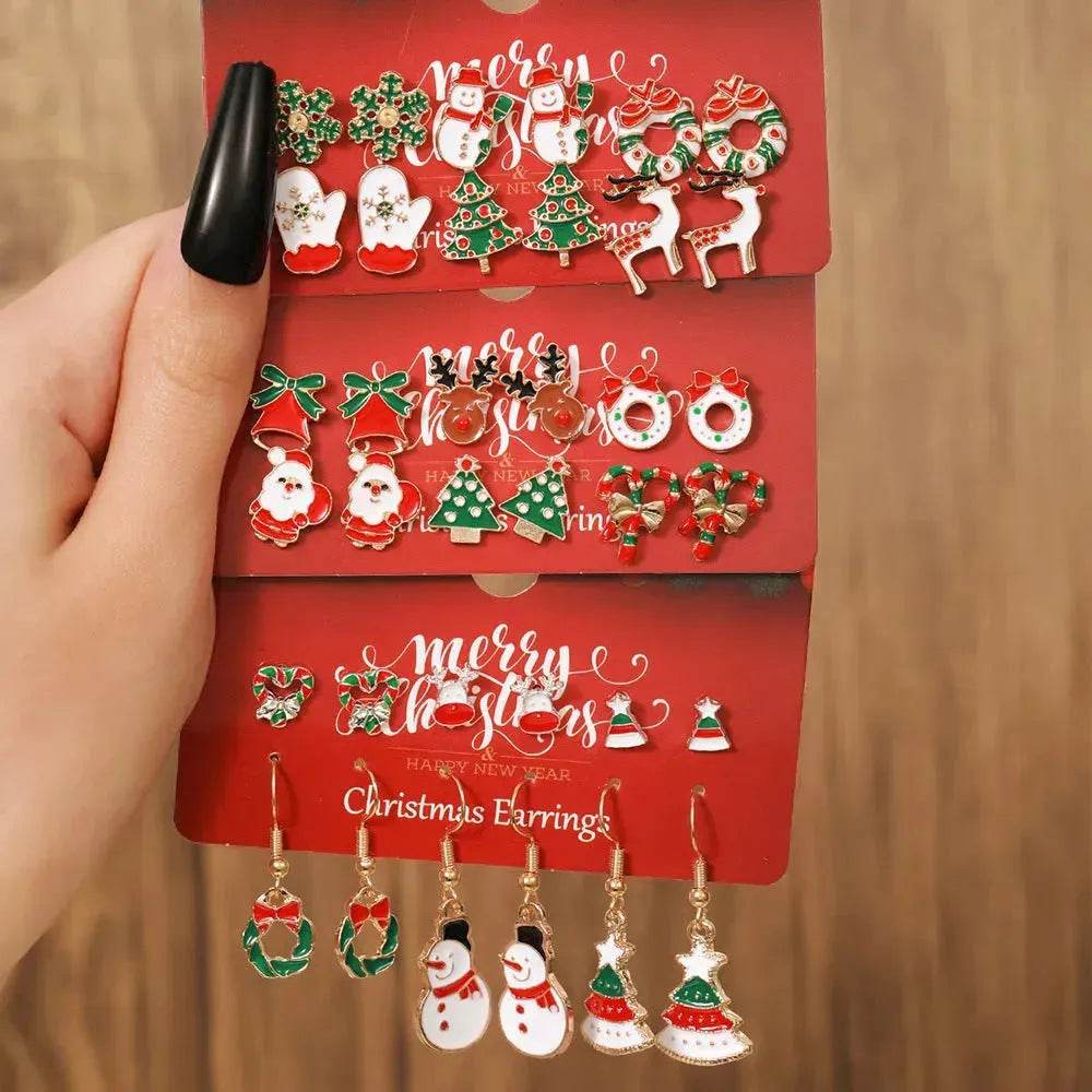 Christmas Stud Combination Suit Snowflake Elk Earrings - EX-STOCK Canada