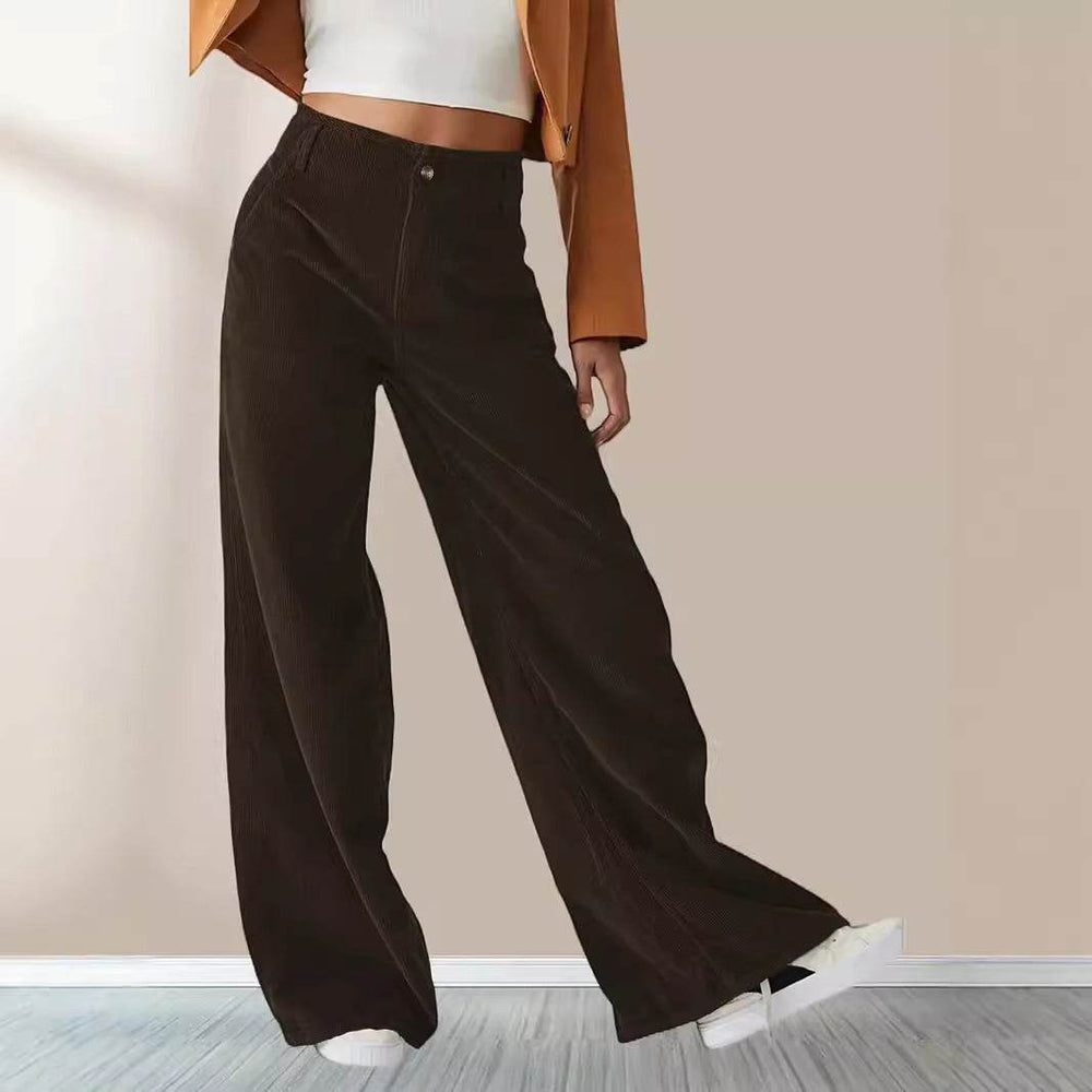 High Waist Drooping Slimming Casual Straight Pants Women's Corduroy Trousers - EX-STOCK Canada