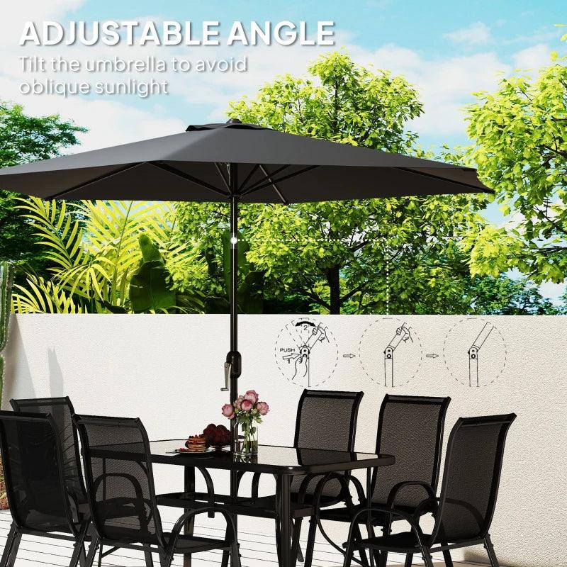 8 Pieces Patio Furniture Set With 9Ft Patio Umbrella, Outdoor Dining Table And Chairs, Black EX-STOCK Canada