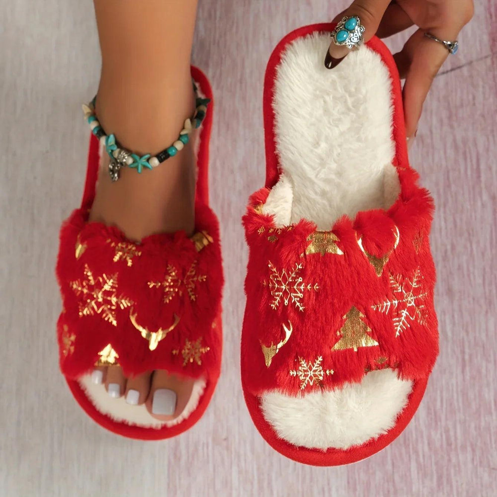 Chaussons en coton de Noël à bout ouvert en pelucheEX-STOCK Canada