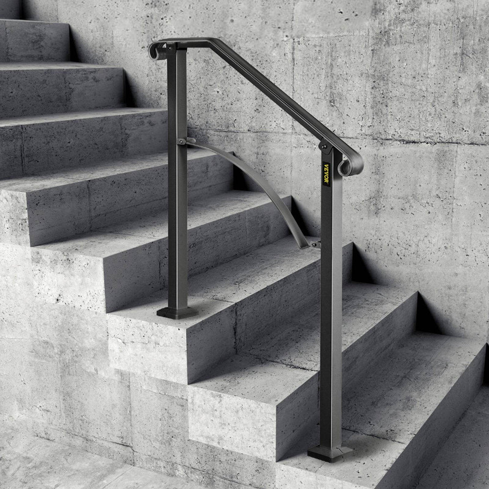 Handrails For Outdoor Steps, Fit 2 Or 3 Steps Outdoor Stair Railing, Arch 2 Wrought Iron Handrail, Flexible Porch Railing, Black Transitional Handrails For Concrete Steps Or Wooden Stairs - EX-STOCK Canada