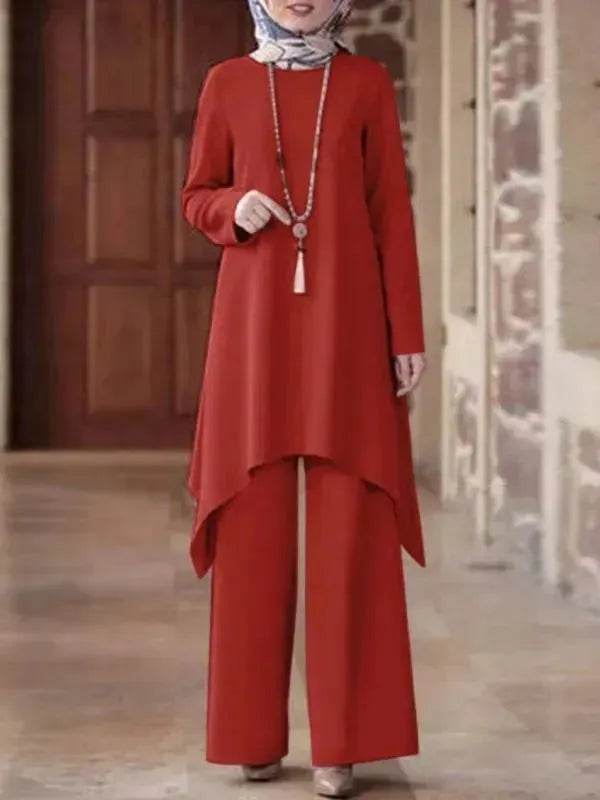 Two piece Arabset Middle East Solid Color Round Neck Pullover Midi Skirt and Pant Outdoor event ArabCo ord for Women ArabWork outfit - EX-STOCK Canada