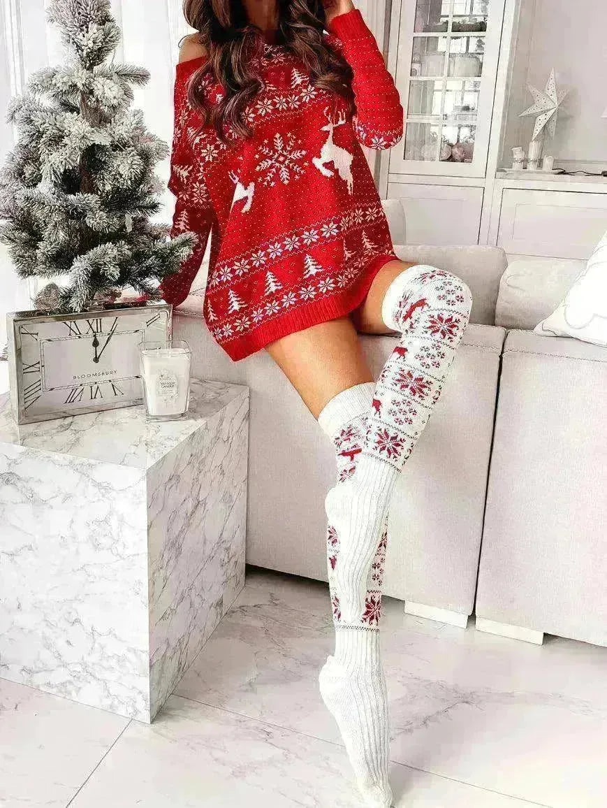 Christmas Knitted Cotton Woolen Thigh-High Deer Socks - EX-STOCK CANADA