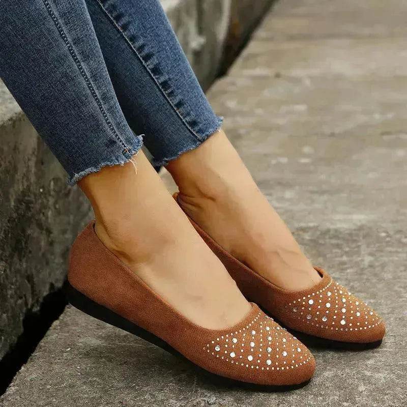 Classy Fashion Flats Shoes With Rhinestones Casual Round Toe Loafers Cozy Shoes For Women - EX-STOCK Canada