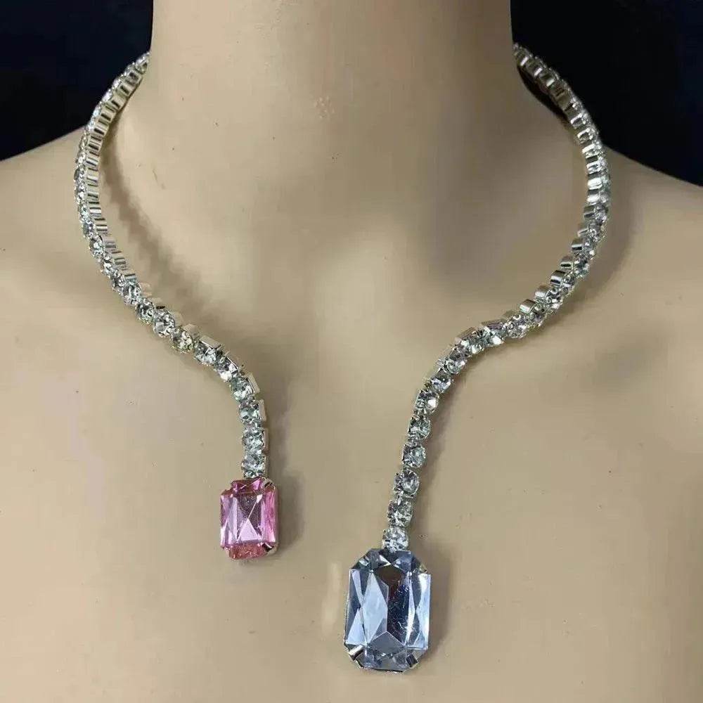 Colored Diamond Neck Chain Fashion Charming Full Diamond Women Bridal wedding Luxury Necklace for Women - EX-STOCK Canada