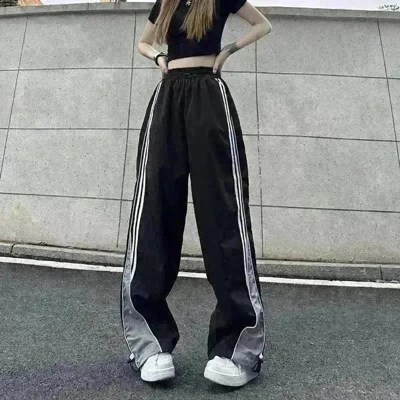 Contrast Color Side Striped Black Pants For Women - EX-STOCK CANADA