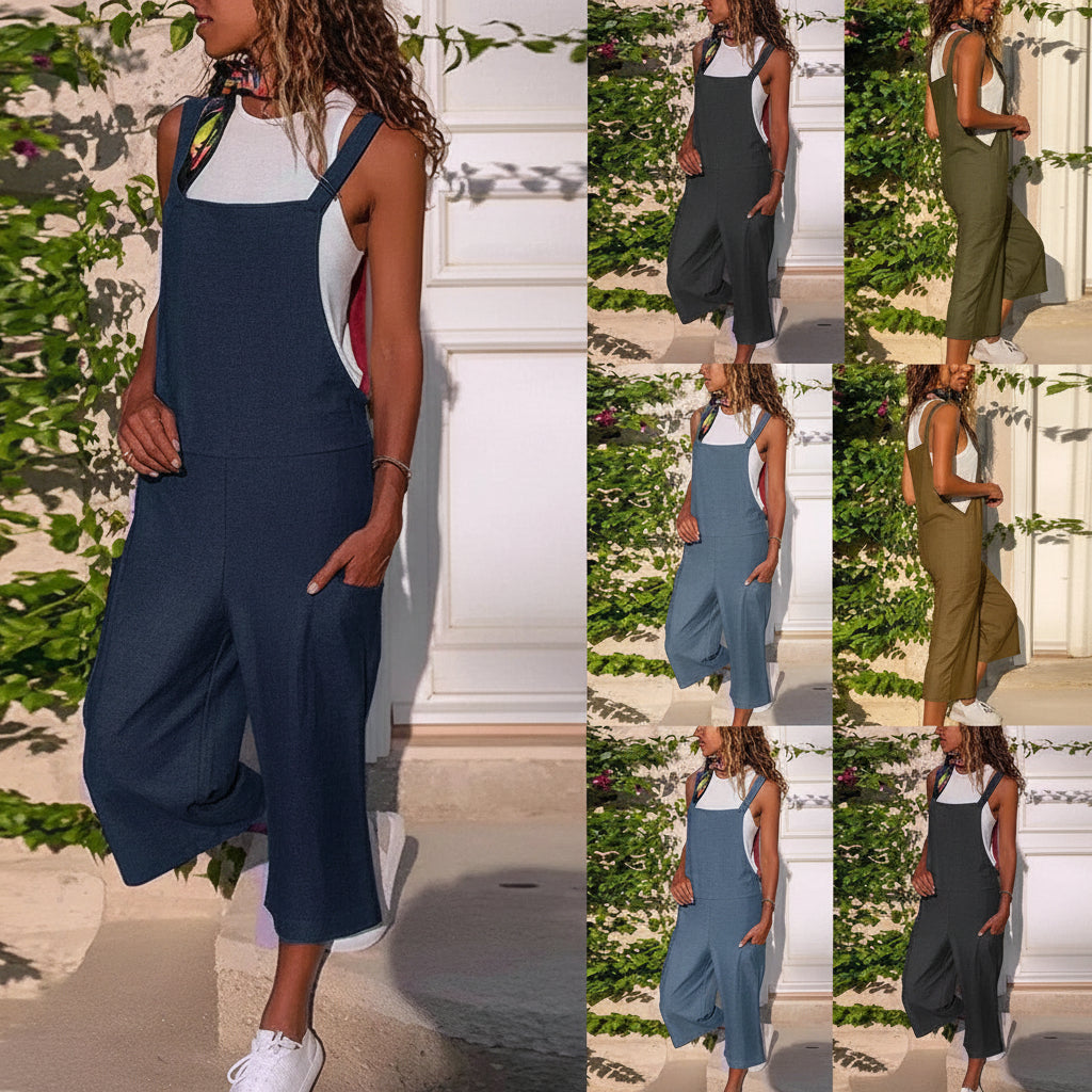 Cotton And Linen Casual Loose Long Wide Leg Jumpsuit - EX-STOCK CANADA