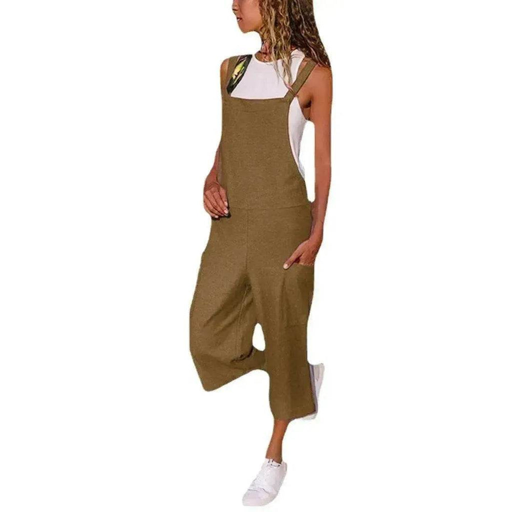 Cotton And Linen Casual Loose Long Wide Leg Jumpsuit - EX-STOCK Canada