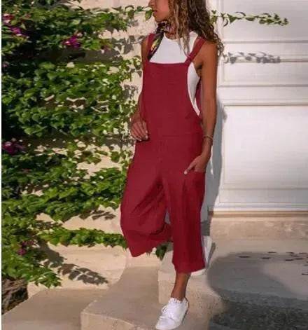 Cotton And Linen Casual Loose Long Wide Leg Jumpsuit - EX-STOCK Canada