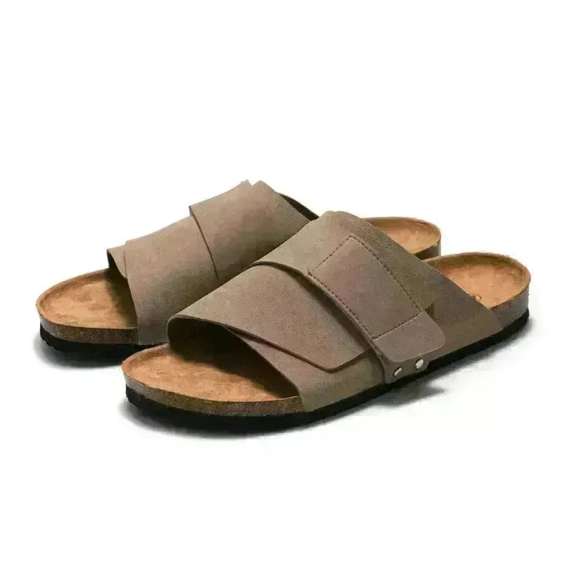 Couple Beach Wear Leather Surface Cork Sandals - EX-STOCK CANADA