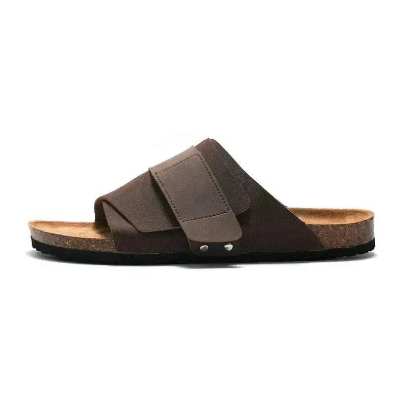 Couple Beach Wear Leather Surface Cork Sandals - EX-STOCK Canada
