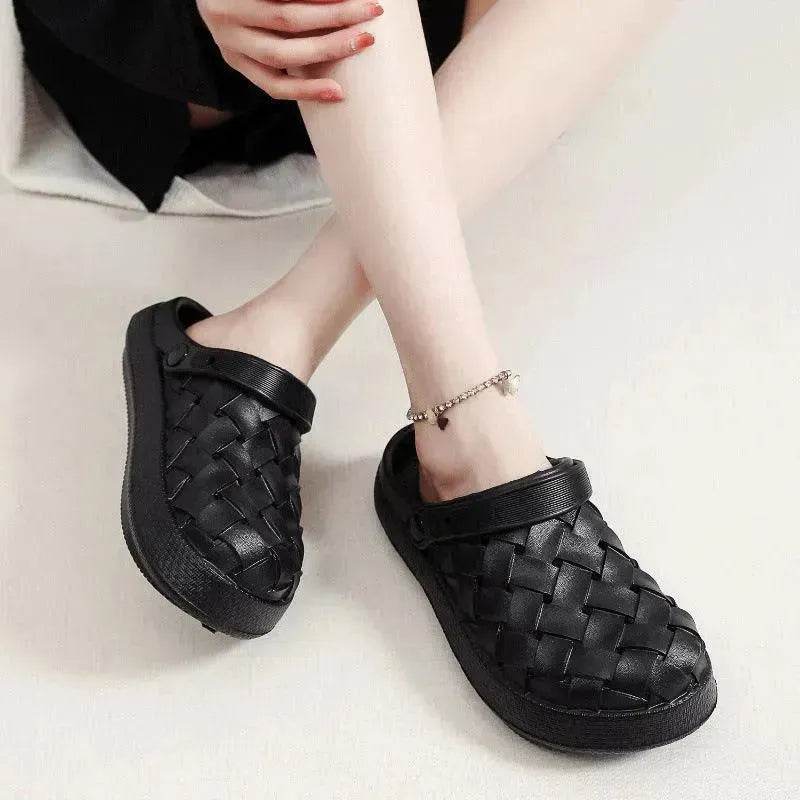 Cross-woven Clogs Shoes Summer Platform Baotou Dual-use Slippers Outdoor Garden Indoor Floor Bathroom Cozy Slipper Women House Shoes - EX-STOCK Canada