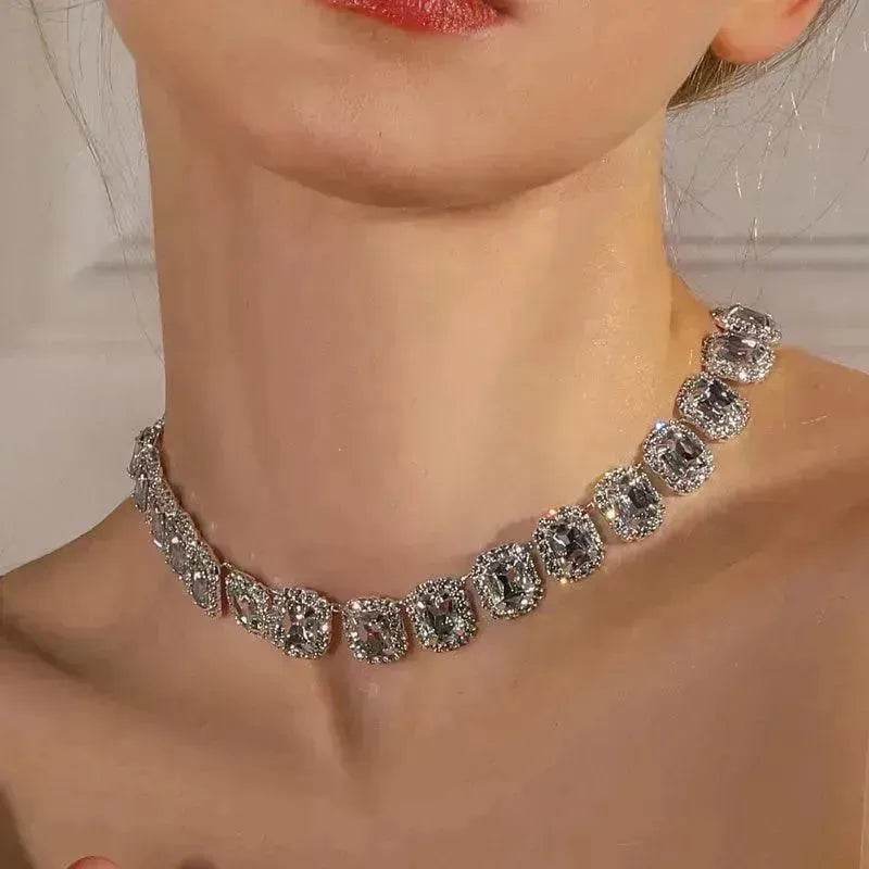 Crystal Rhinestone Fashion Square Stone Necklace for Women Wedding Bridesmaid Necklaces - EX-STOCK Canada