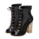 Crystal thick Fish Mouth mesh hollow high Chunky heel Boot - EX-STOCK Canada