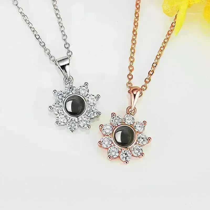 Custom Photo Name Projection Necklace Rose Gold Silver Color Clavicle Chain Personalized Sun Flower Shaped Pendant Jewelry - EX-STOCK CANADA