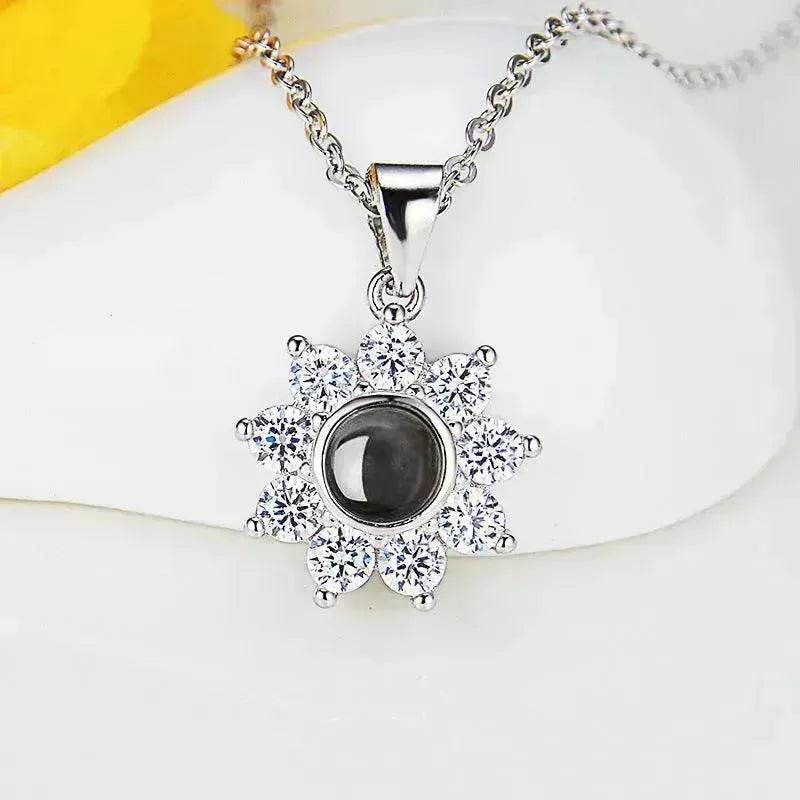 Custom Photo Name Projection Necklace Rose Gold Silver Color Clavicle Chain Personalized Sun Flower Shaped Pendant Jewelry - EX-STOCK Canada