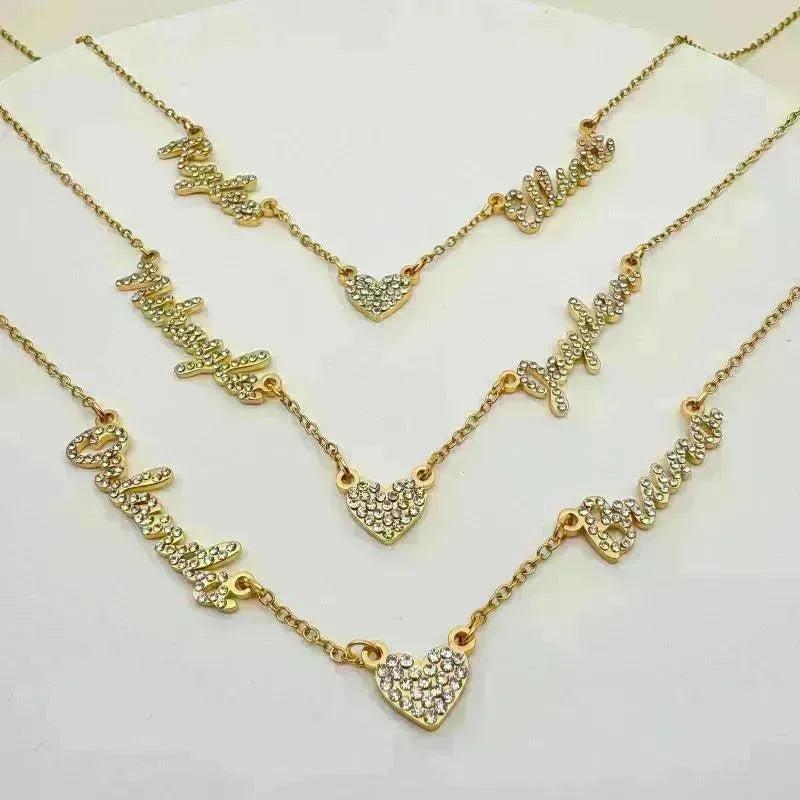 Customized DIY Diamond Inlaid Multi Name Necklace Stainless Steel Chain Heart Charming Choker Customized Necklace Jewelry - EX-STOCK CANADA