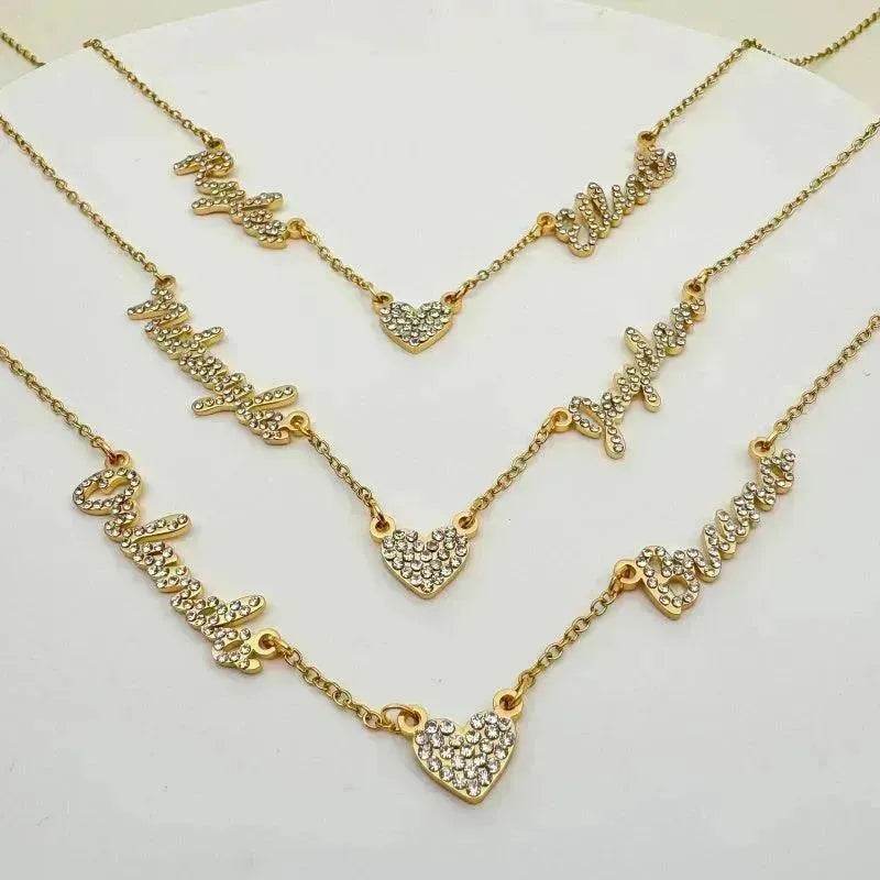 Customized DIY Diamond Inlaid Multi Name Necklace Stainless Steel Chain Heart Charming Choker Customized Necklace Jewelry - EX-STOCK Canada