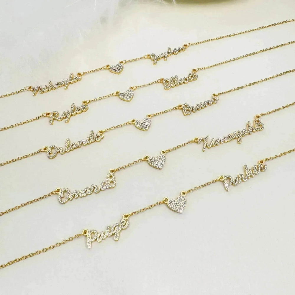 Customized DIY Diamond Inlaid Multi Name Necklace Stainless Steel Chain Heart Charming Choker Customized Necklace Jewelry - EX-STOCK Canada