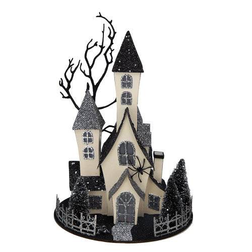 10x8.3x13.5 Cardboard Lighted Haunted House, Black Beige Tabletop Holiday Halloween Decor, Battery Powered - EX-STOCK Canada