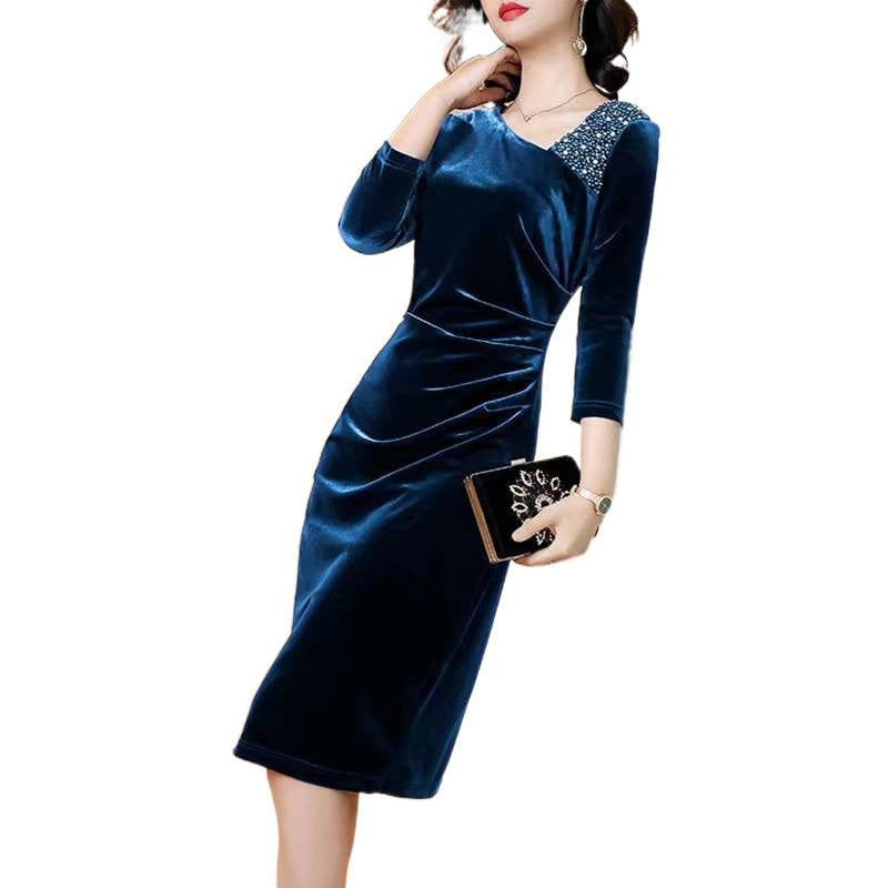 Long-sleeved Velvet Sheath Skirt With Fleece Lining And Extra Thickness EX-STOCK Canada