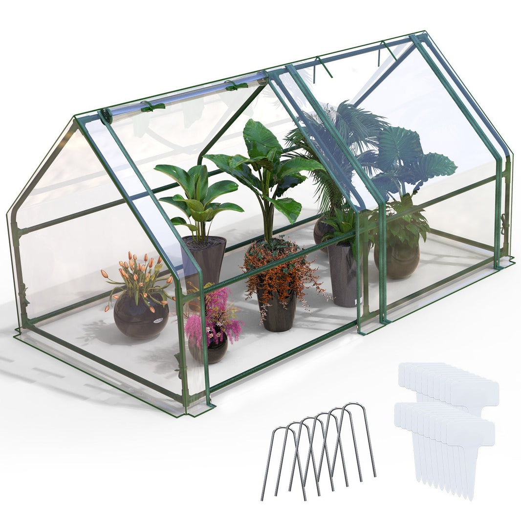 1Pc Portable Mini Greenhouse 70.86x33.46x37.4in With Roll-Up Zipper Doors Waterproof UV-Resistant PVC Cover Hot House For Indoor Outdoor Garden Patio Yard EX-STOCK