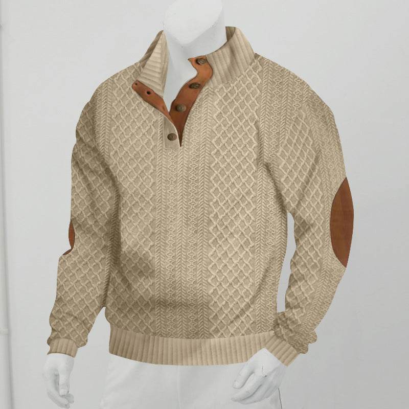Stand Collar Long Sleeve Jacquard Knitted Pullover Sweater - EX-STOCK Canada