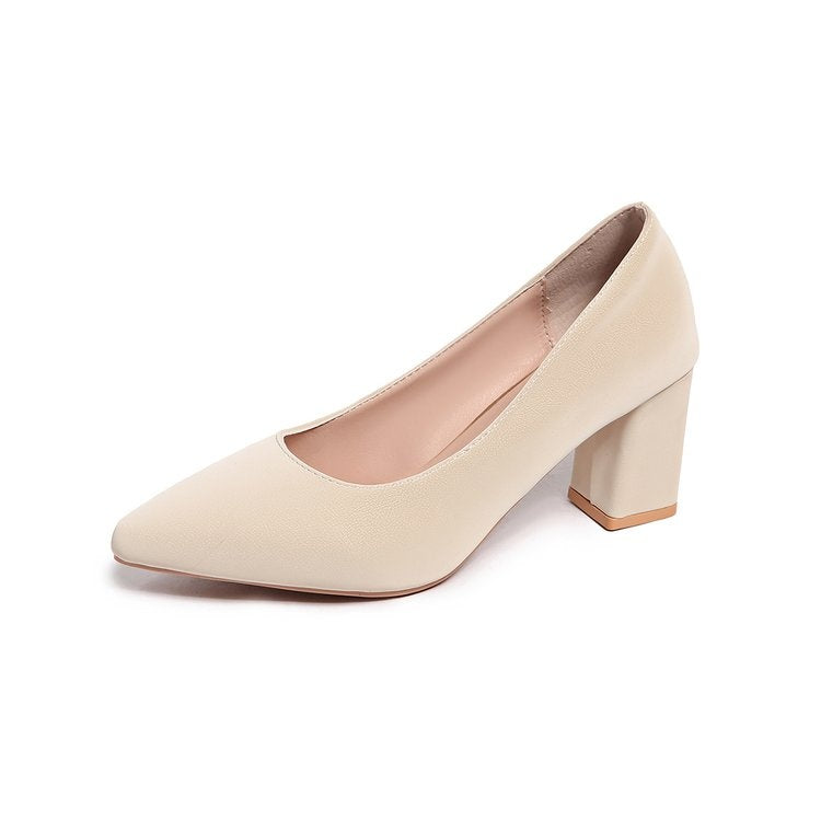 Damen Pumps mit klobigem Absatz 2025 Neuer koreanischer Stil Einfache Modeschuhe Spitz zulaufende hohe Absätze