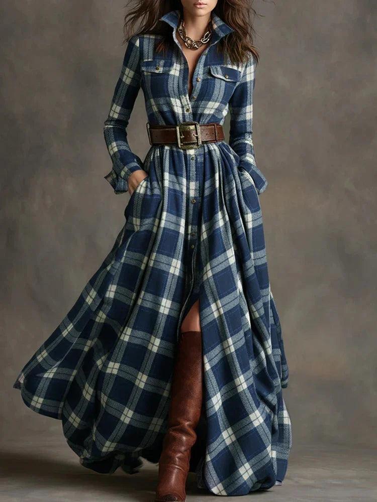 Vêtements féminins grande taille Robe irrégulière moulante rétro à carreaux françaisEX-STOCK Canada