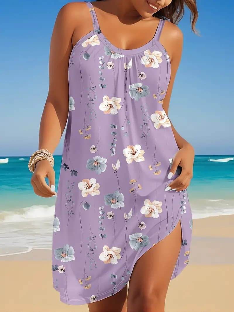 Sprig Summer Vacation Resort Floral Mini dress Round neck sleeveless casual summer dress - EX-STOCK Canada