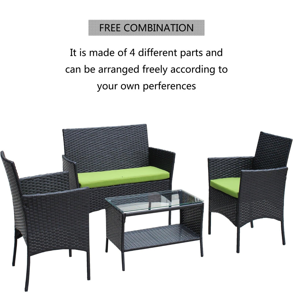Set di Mobili da Giardino in Rattan 4 pezzi Divano in Vimini Esterno con Cuscini VerdiEX-STOCK Canada