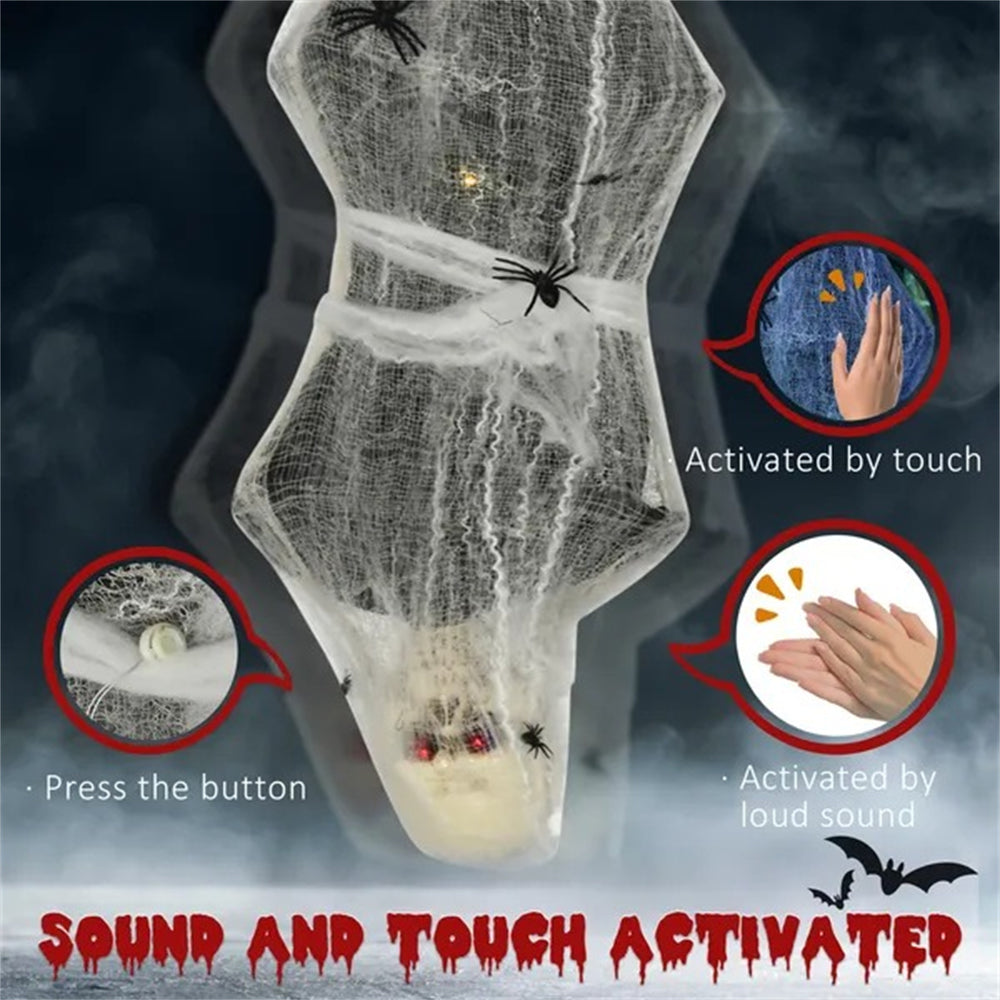 55.9 Inch4.7ft Life Size Outdoor Halloween Decoration Hanging Mummy With Spider Web, Animated Prop Decor With Sound And Motion Activated, Light Up Eyes, Creepy Sound EX-STOCK Canada