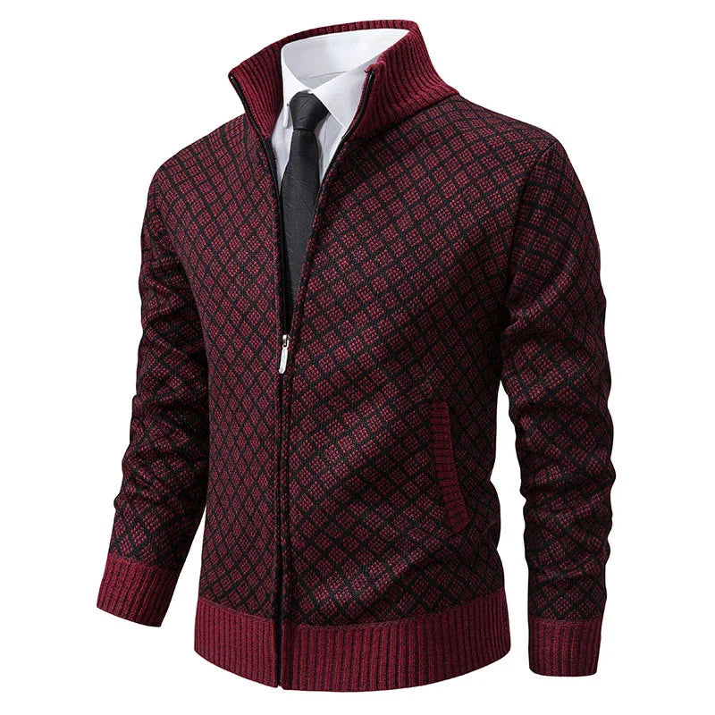 Thickened Plaid Print Jacket Cardigan Fashion Slim Fit Zipper Stand Collar Sweater Winter Men's Casual Long Sleeve Knitted Top Clothing EX-STOCK Canada