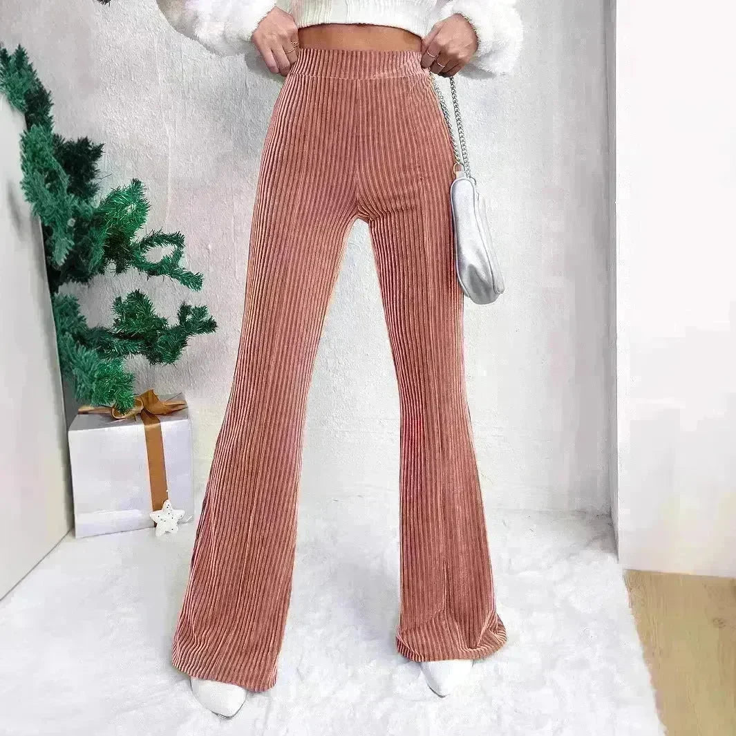 High Waist Lamp Wick Corduroy Bell-bottom Pants Wide Leg Women - EX-STOCK CANADA