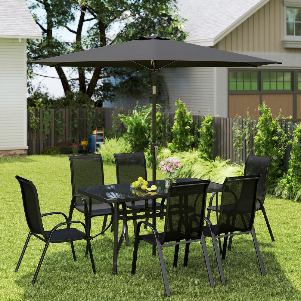 Ensemble de mobilier de patio 8 pièces avec parasol de patio de 9 pieds, table et chaises de jardin, noirEX-STOCK Canada