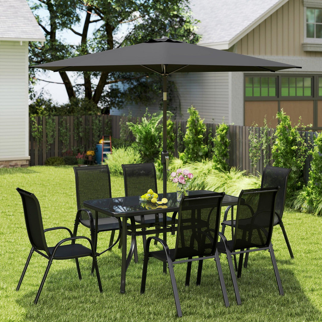 Ensemble de mobilier de patio 8 pièces avec parasol de patio de 9 pieds, table et chaises de jardin, noirEX-STOCK Canada