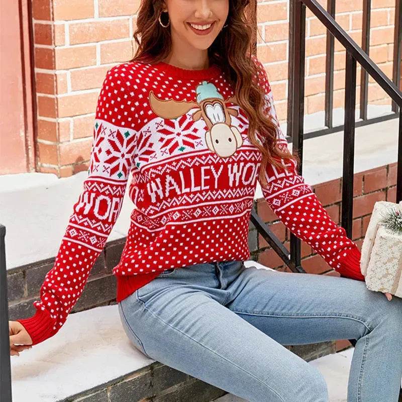 Women's Christmas Sweater Reindeer Xmas Snowflake Christmas Tree Patterns Knitted Sweater Long Sleeve Elk Letter Printed Pullover - EX-STOCK Canada