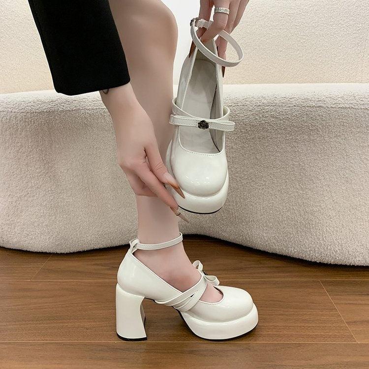 Scarpe Mary Jane Retrò con Tacco Super Alto Stile Francese per Donne 2026 Primavera Nuova Moda Scarpe con Plateau e Tacco a Blocco Versatili