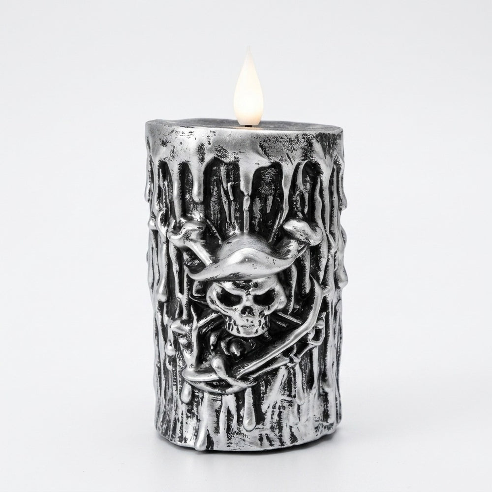 Antique silver resin Halloween skull electronic candle lamp – product view 6