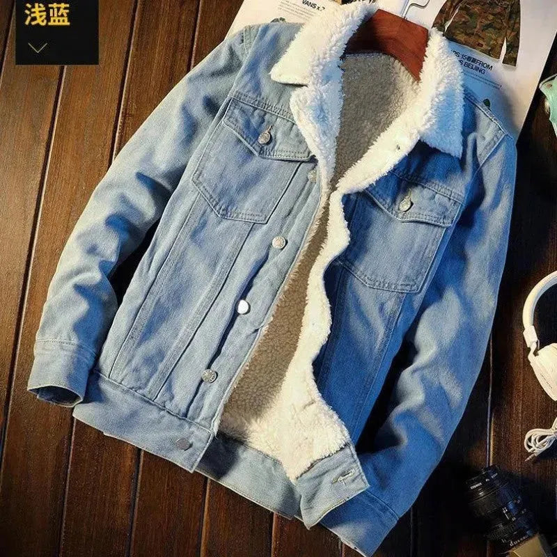 Winter Fleece-lined Denim Coat For Men Thickened Jeans jacket