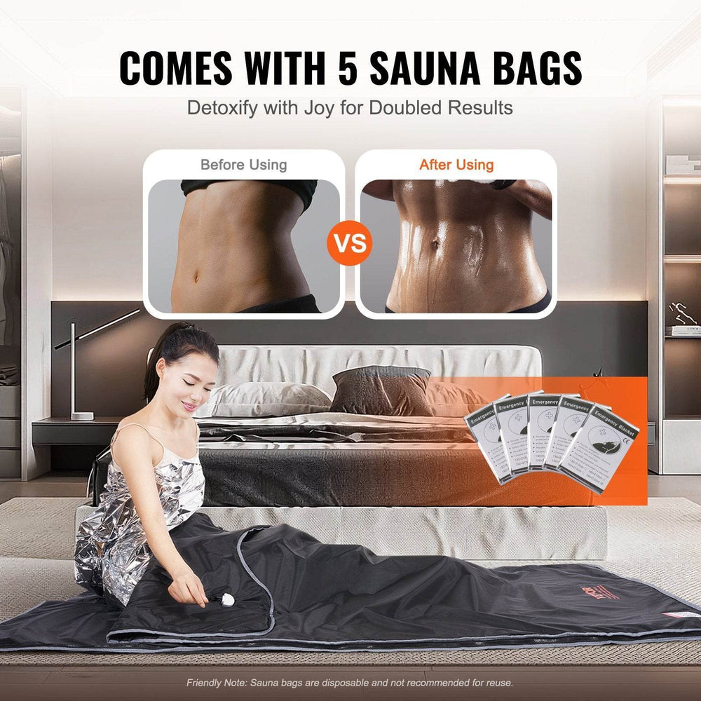 VEVOR Sauna Blanket For Detoxification, Portable Far Infrared Sauna For Home, Oxford Sauna Bag Warm Holes & Carbon Fiber Heating, 1-6 Level Adjustable Temp 95-176F, 5-60 Minutes Timer, 75 X 35 In EX-STOCK Canada