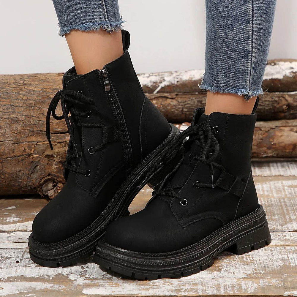 Square-heeled Lace-up Boots For Women Fall Winter All-match Slim Shoes Fashion Ankle Boot - EX-STOCK Canada