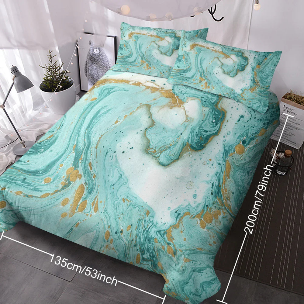 Chic Girly Marble Duvet Cover Mint Gold Glitter Turquoise Bedding Comforter Set Abstract Aqua Teel Blue Duvet Cover EX-STOCK Canada