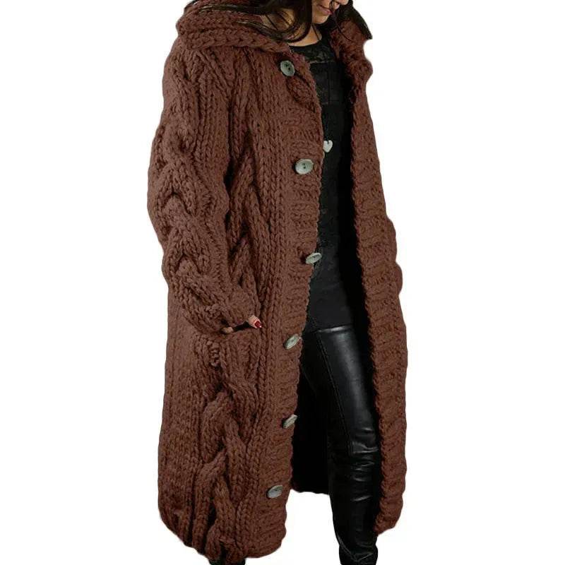 Chunky Long Knitted Hoodie winter Long Cardigan sweater Jacket women - EX-STOCK Canada