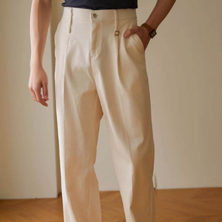 Retro Fashion Men High waist Pleated Loose Straight Leg Trouser - EX-STOCK Canada